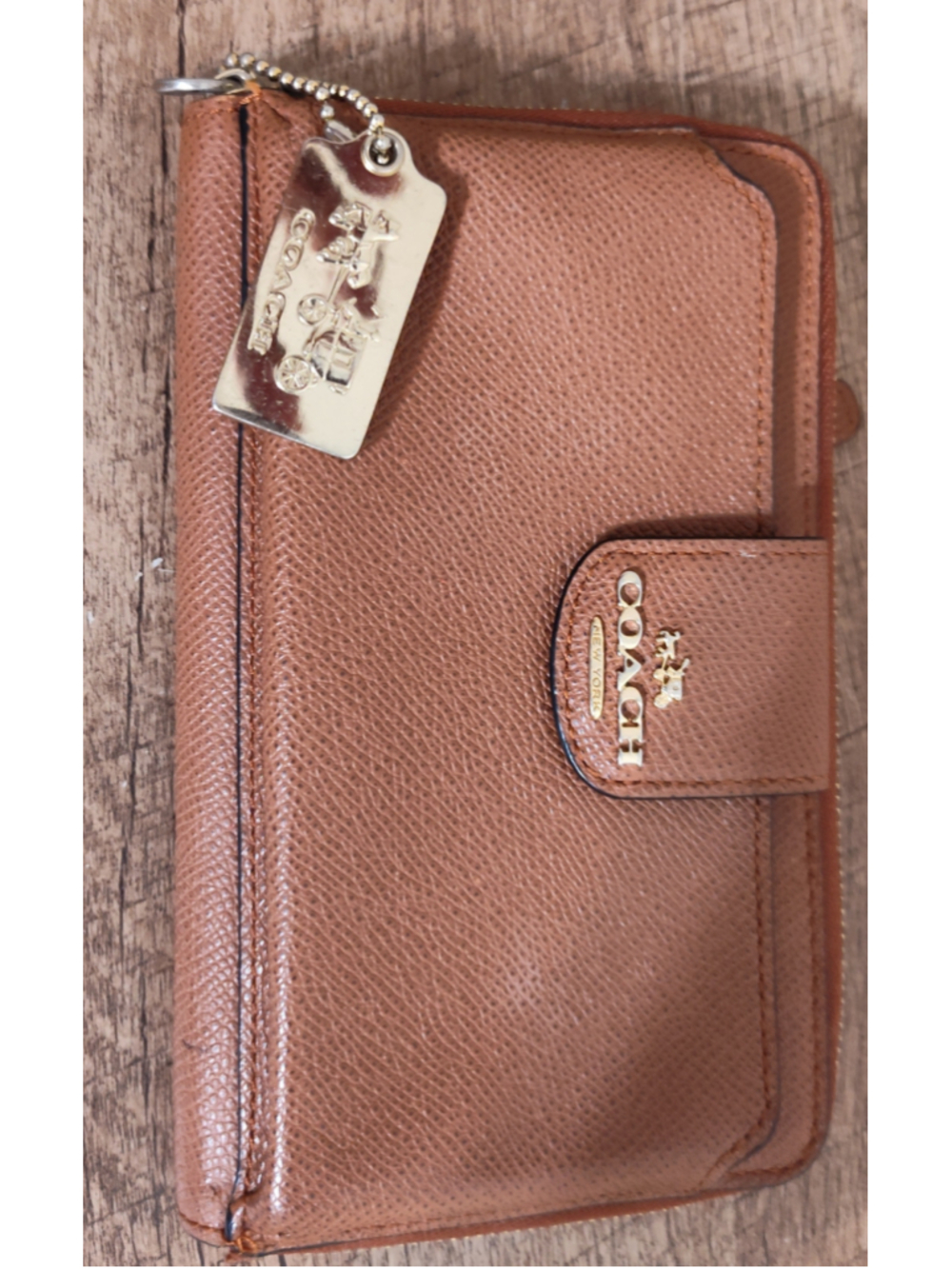Women's Coach Brown Leather Zip-Around Wallet, One Size